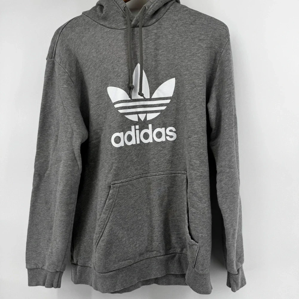 Adidas Originals Trefoil Hoodie Mens Large Gray Pullover Sweatshirt Heavy Thick